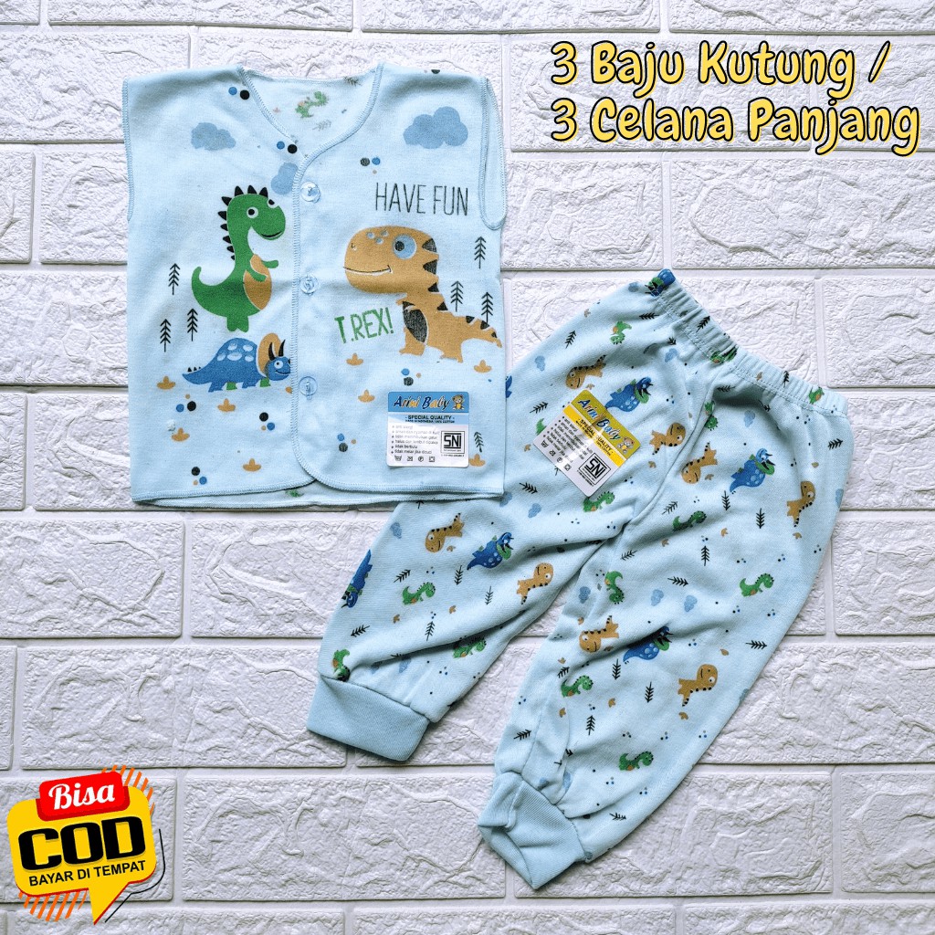 6 PCS Perlengkapan Baju Celana Bayi Baru Lahir 3 Baju Kutung 3 Celana Panjang Motip SNI ARINI BABY