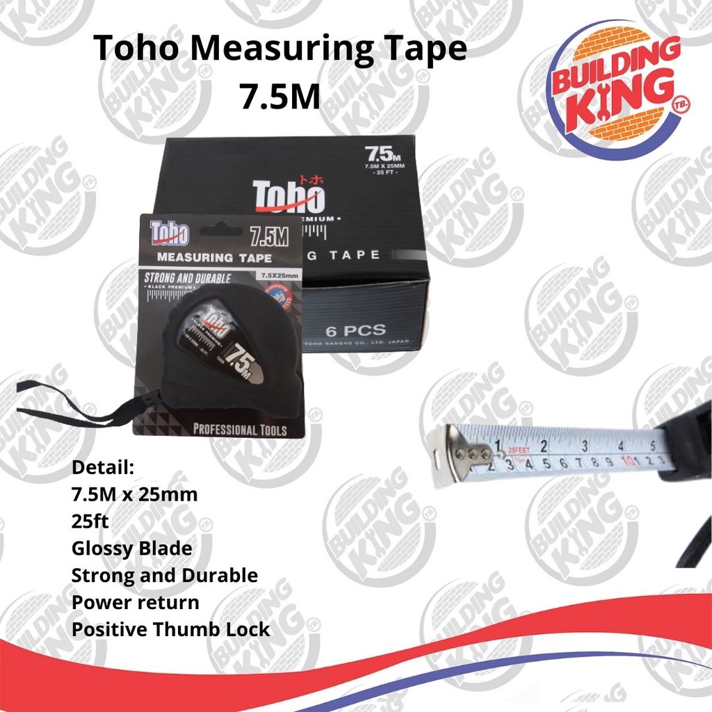 TOHO Meteran Tukang Measuring Tape 7,5 m / 7,5 meter Premium Black