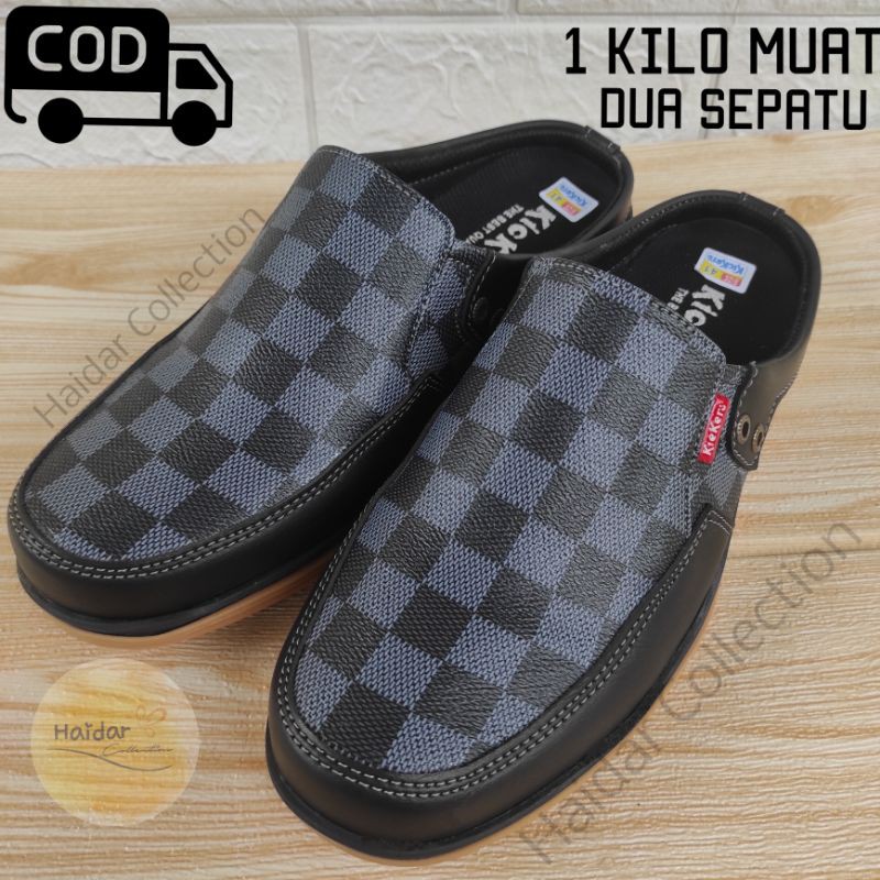 39-44 Bustong Pria Slip On Damier Kasual Sol Karet Kulit Sintetis Premium Original Import