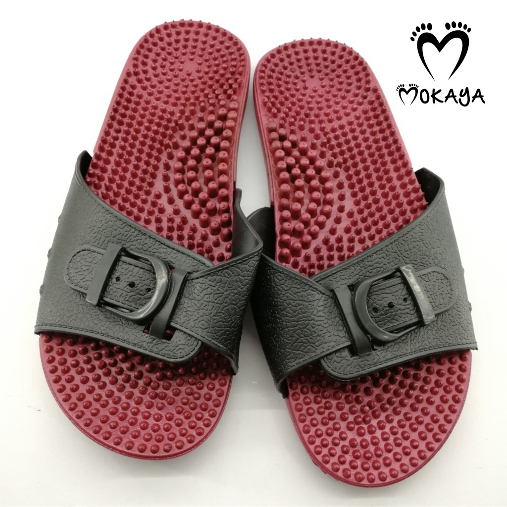 Sandal Slop Rematik Wanita Gesper Besar Empuk Keren Import Mokaya / Size 36-40 (015-1)-Merah