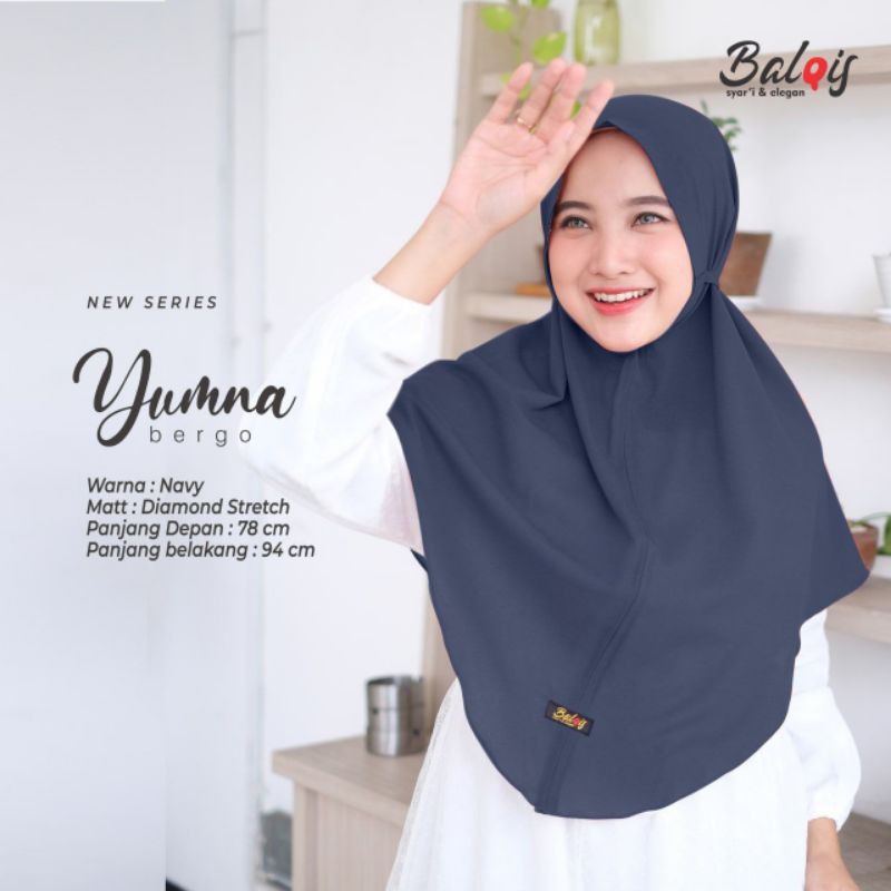 Bergo yumna ori balqis bahan diamond strech-Navy