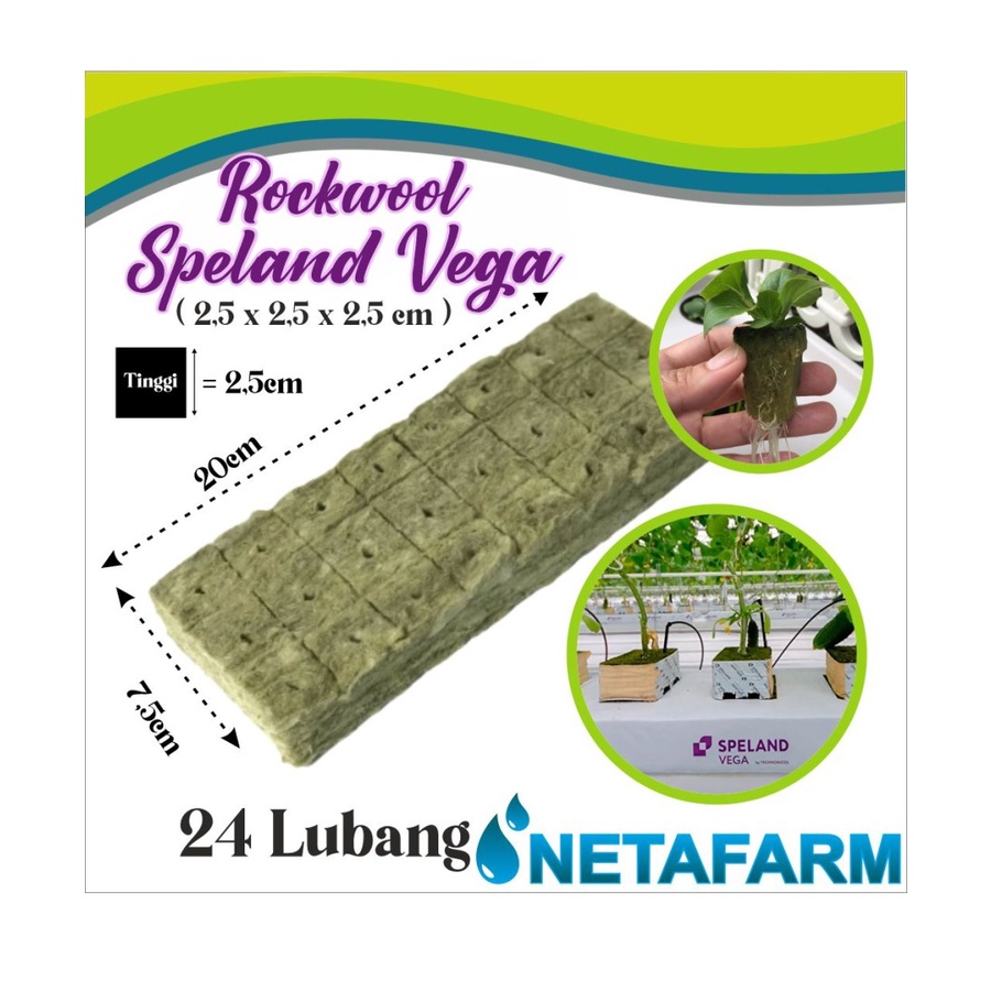 Rockwool Vegetation Mats SPELAND VEGA 2,5x2,5x2,5cm 24 potong -1pcs