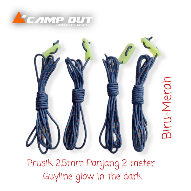 Tali prusik - Tali flysheet - Guyline Rope Glow In The Dark - Tali tiang Flysheet - Tali tenda
