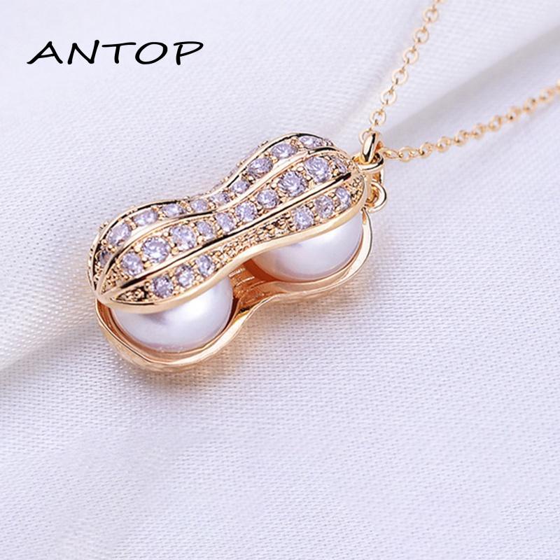 Kalung Rantai Dengan Liontin Kacang Lapis Silver / Rose Gold Aksen Mutiara Untuk Wanita