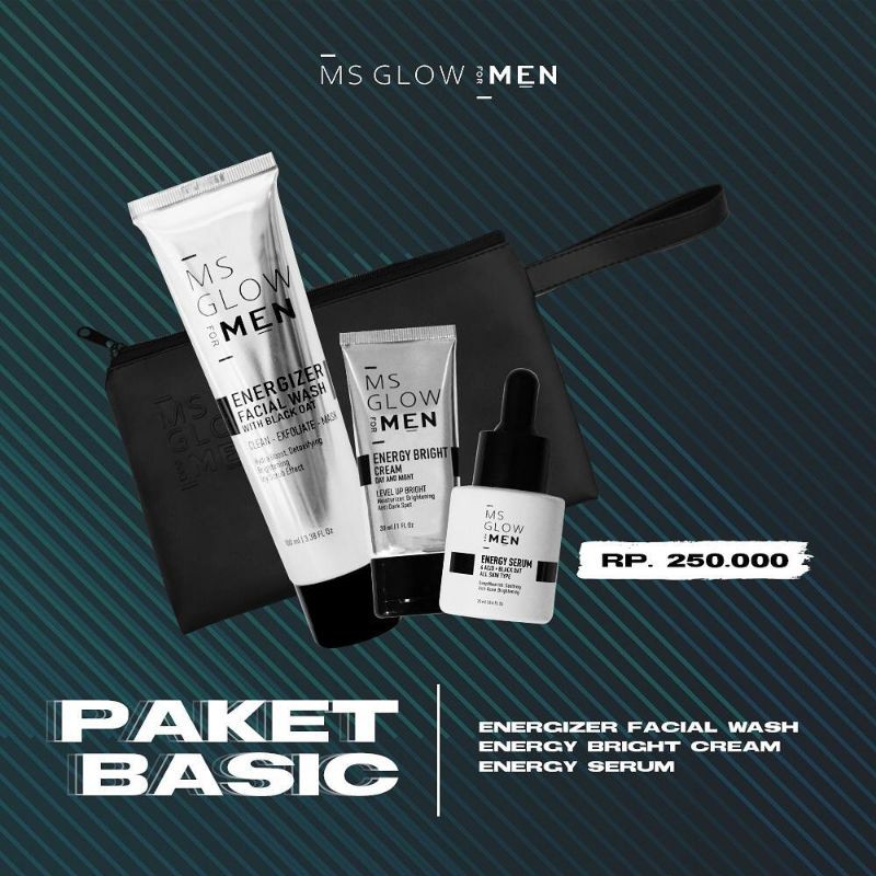 Paket Basic MS Glow Men / Paket Wajah Pria / Mencerahkan Wajah Pria / Mengglowingkan wajah Pria