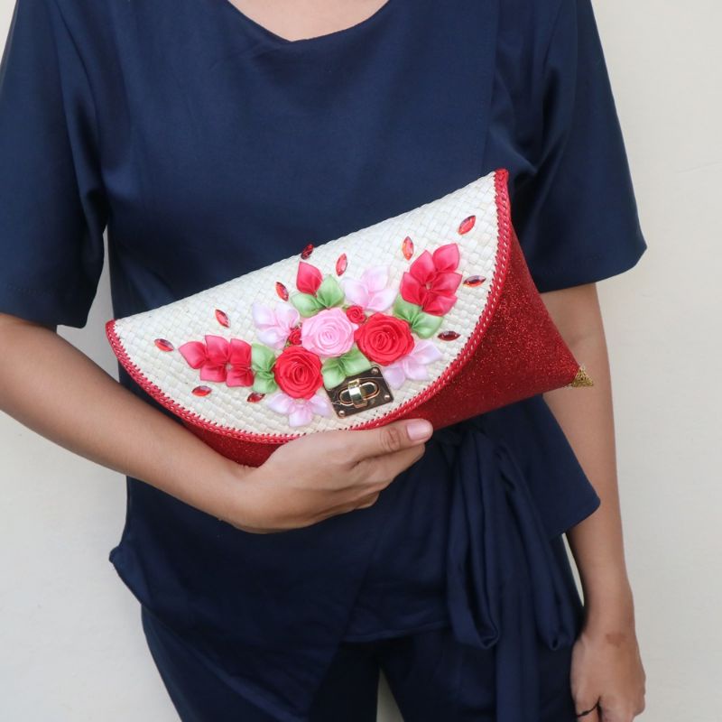 GROSIR Clutch Pandan Bunga Organdi Gliter Kunci