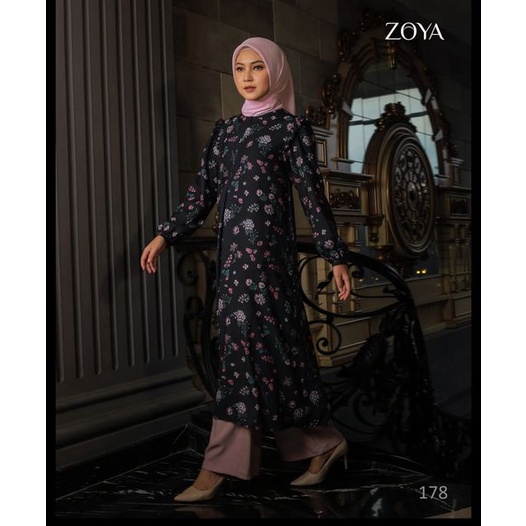 Zoya Miya Midi Dress Hitam Motif bunga