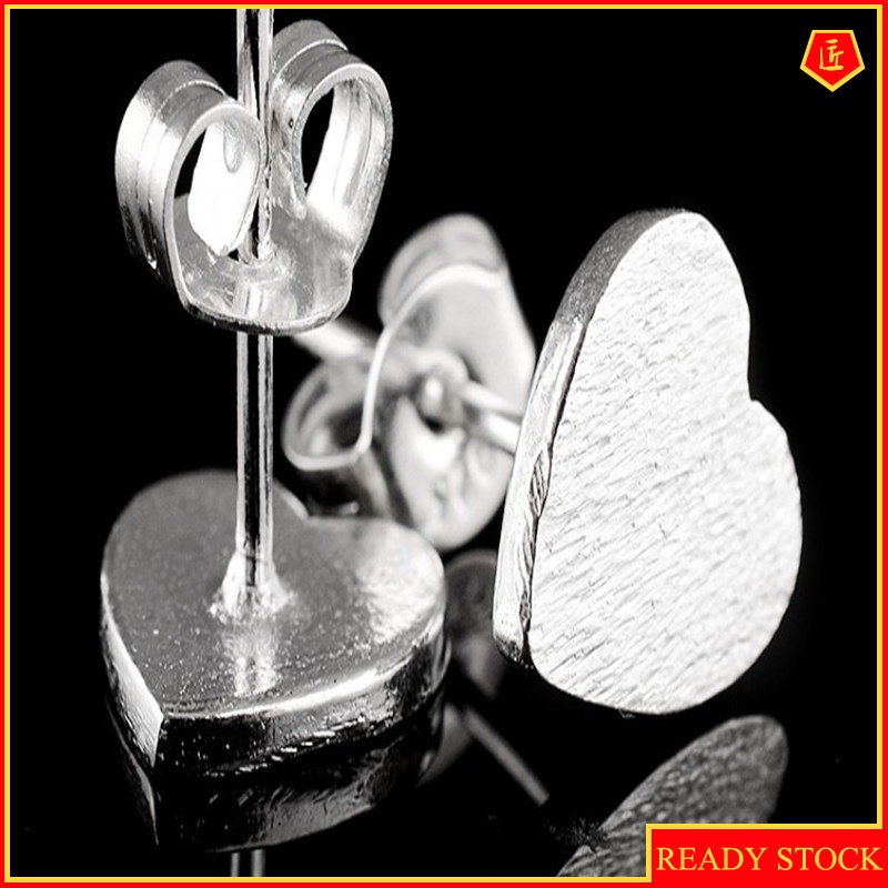 [Ready Stock]Exquisite Cute Flat Brushed Love Heart Stud Earrings