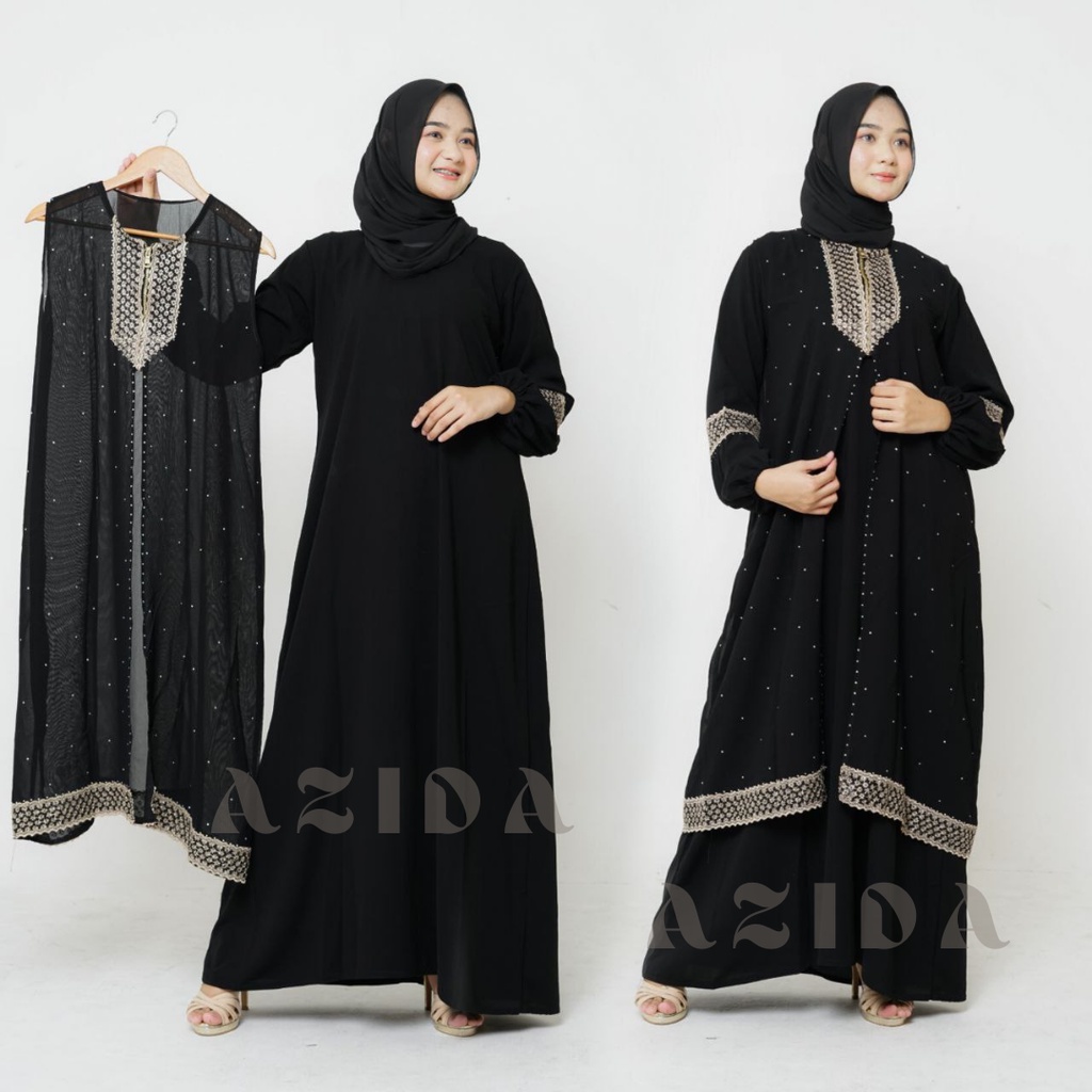 Abaya Kombinasi Outer Abaya Kombinasi Sifon Abaya Remaja  Turkey Tanggung Terbaru Hitam Plus Outer