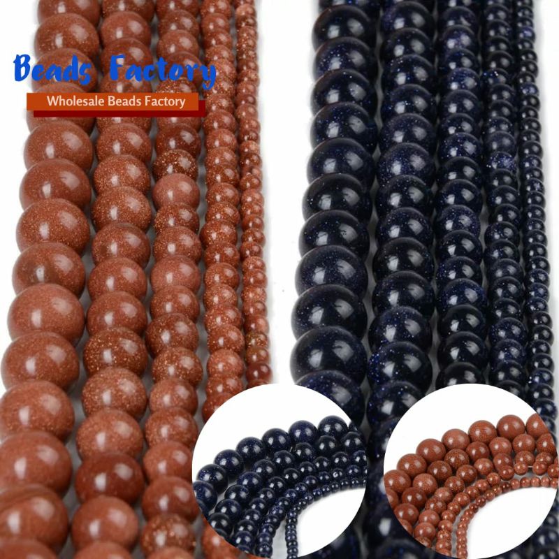 MANIK BATU ALAM/BAHAN CRAFT PASIR EMAS BIRU 6MM 8MM 10MM