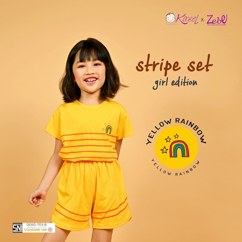 Kazel x Zebe 7-16 Tahun Stripe Set Girl Edition Setelan Baju Anak Perempuan Motif Garis CBKS P100