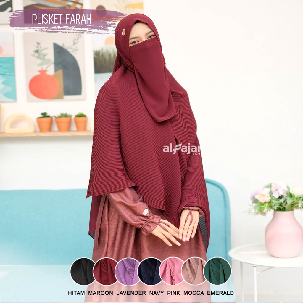 Jilbab Pasmina Instan Plisket Ceruty Babydoll Farah by Alfajar Free Cadar