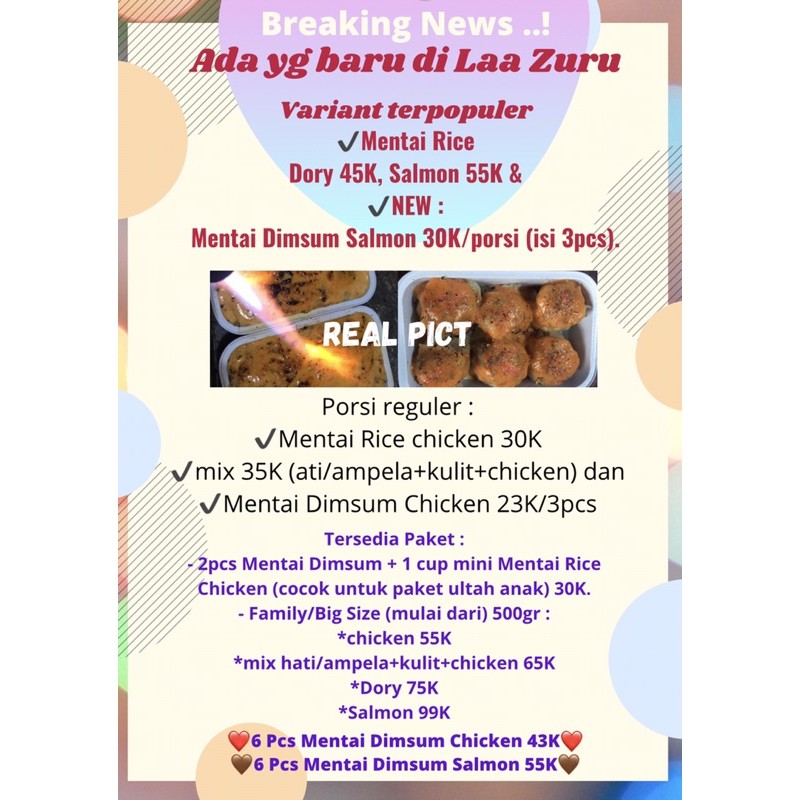 

MentaiRiceChicken,Salmon,Dory,MentaiDimsum,Halal,HIGIENIS-SEHAT