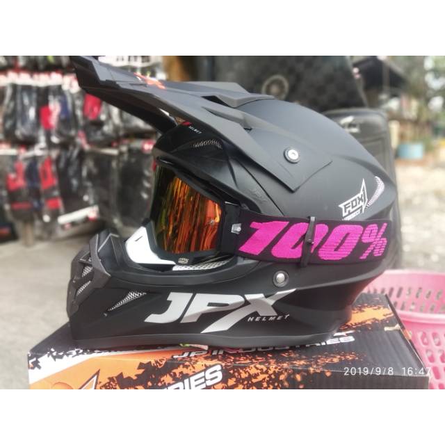 Helm Jpx Cross Black Doff + Google cross 100%