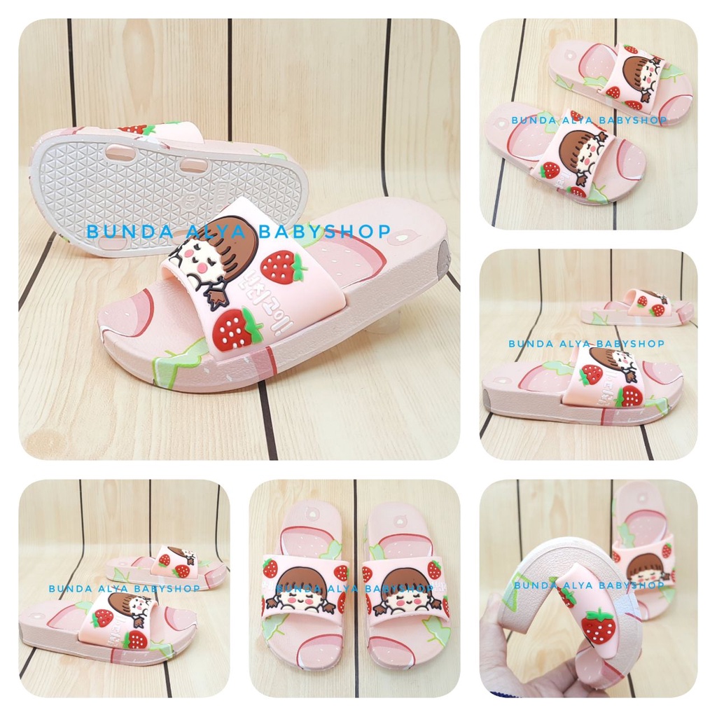 Sandal Anak Perempuan IMPORT Umur 3 4 Tahun Motif Kartun PINK Elastis - Sendal Anak Cewek Elastis Anti Licin Size 25 - 33