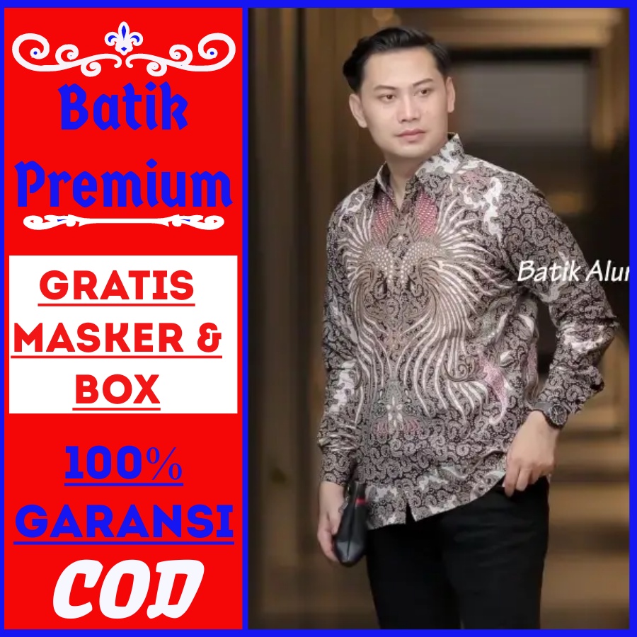 Baju Batik pria lengan panjang modern mewah kemeja aluna premium reguler formal slim fit batik solo modern slimfit lilac alisan
