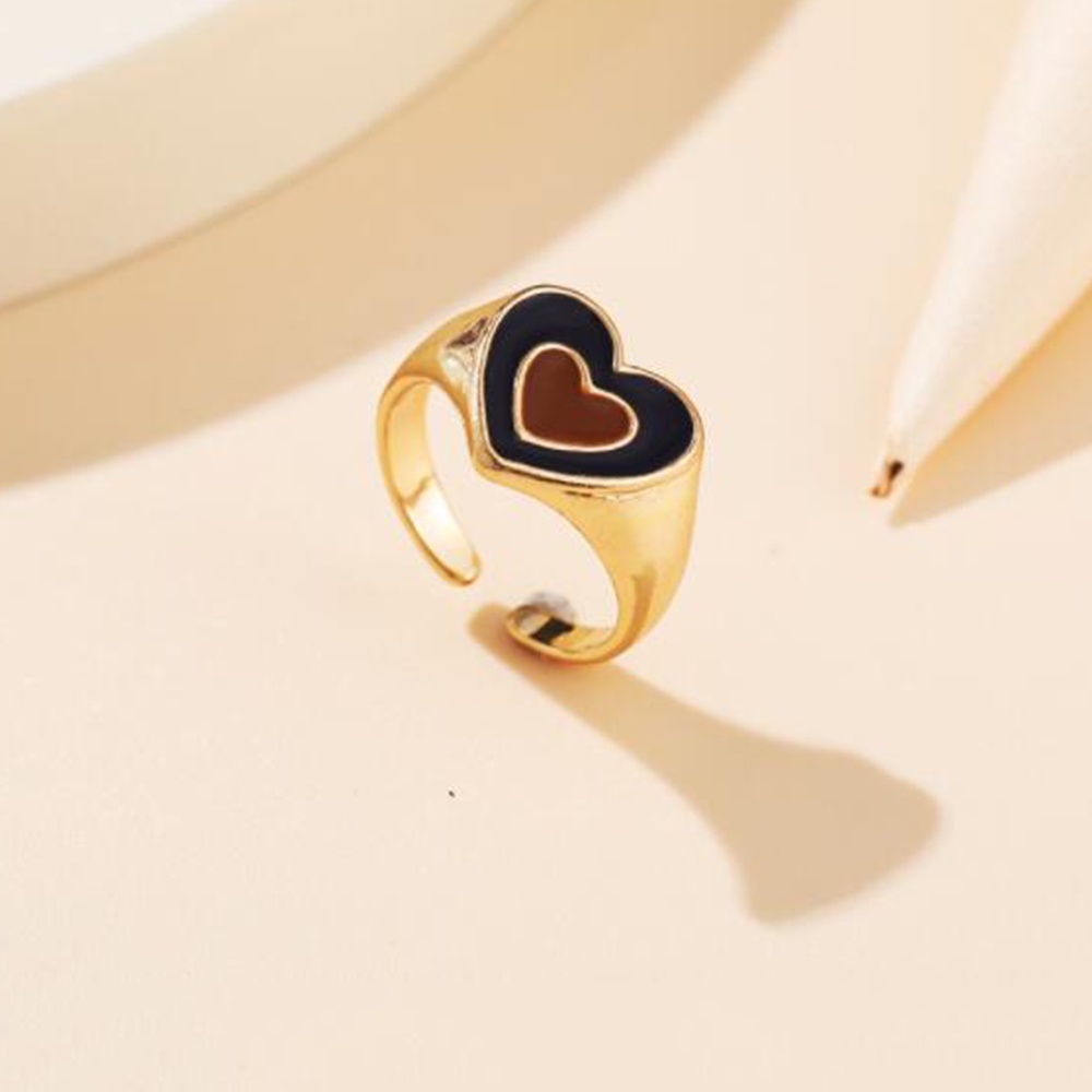 Cincin Model Terbuka Lapis Emas Dan Silver Bentuk Hati Untuk Wanita