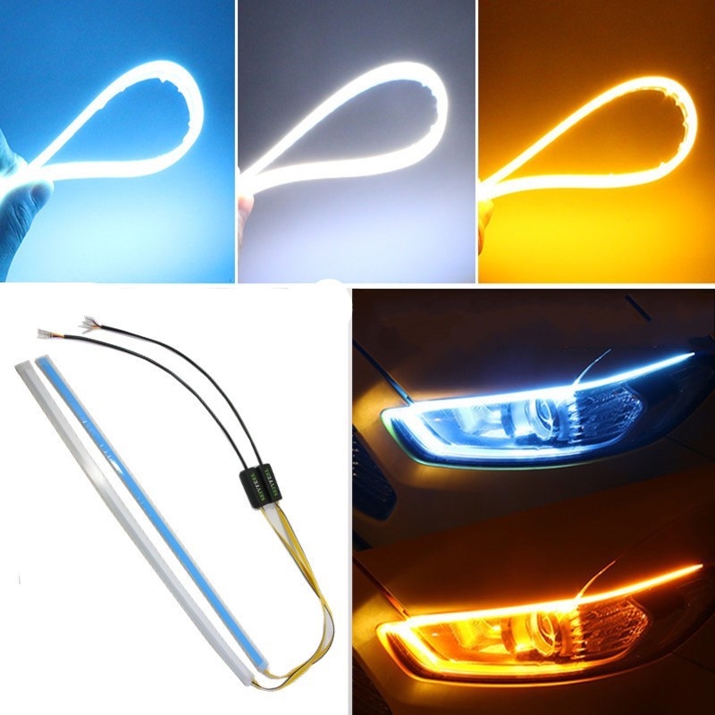 [1 Pair Ultra Thin Flow Light Strip Headlight Signal Daytime Running Lights Car LED Lights] [Auto Super Bright Car Signal Led DRL  Led Lamp Strips]