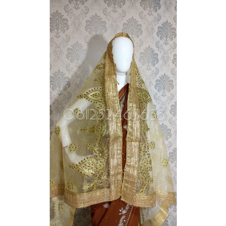 Selendang india ori / dupatta india / selendang pengantin indial-Gold 2