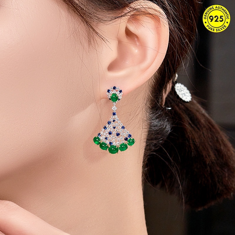 Anting Tusuk Sterling Silver 925 Model Peri Dengan Emerald Mewah Untuk Wanita