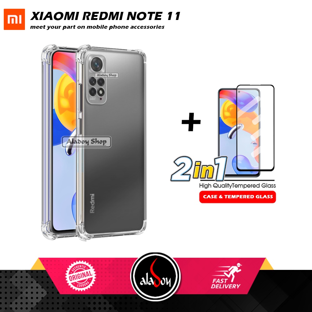 Case Xiaomi Redmi Note 11 4G Ultra Slim Anti Crack Soft Case Casing + Tempered Glass Layar Full Cover