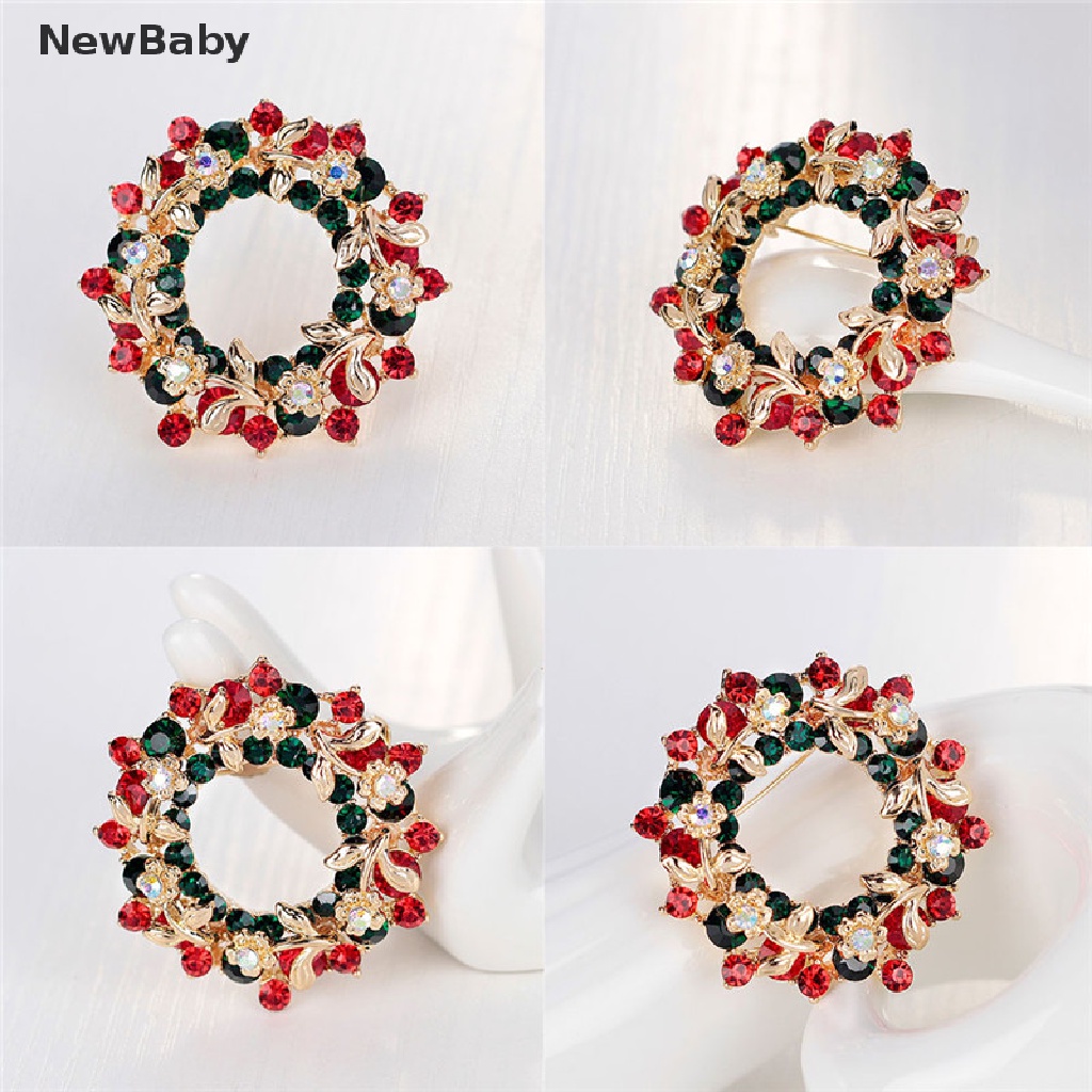 Newbaby Bros Pin Bentuk Garland Bulat Motif Natal Aksen Kristal Imitasi Untuk Wanita