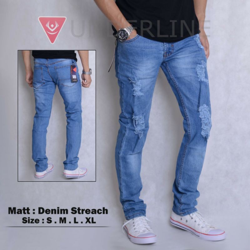 Celana jeans pria sobek lutut Celana levis pria distro original Celana jins pria terbaru