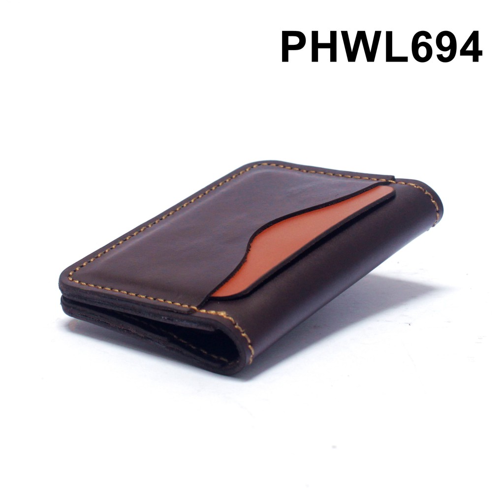 dompet kartu kulit asli kombinasi dua warna coklat tan PHWL694