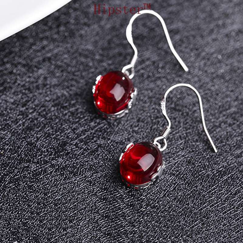 Set Retro Hot Sale Fashion Carved Colored Gems Rings Pendants Ear Hook Three-Piece Set