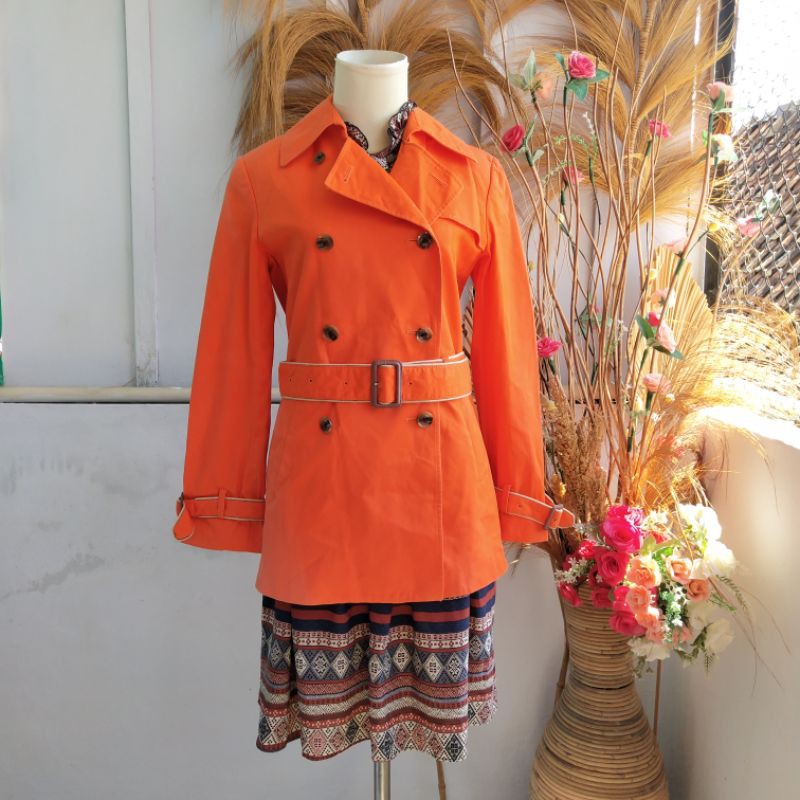 (LD 96) PL Coat Orange (Brand Le Souk) Kode 30 Preloved Coat Thrift