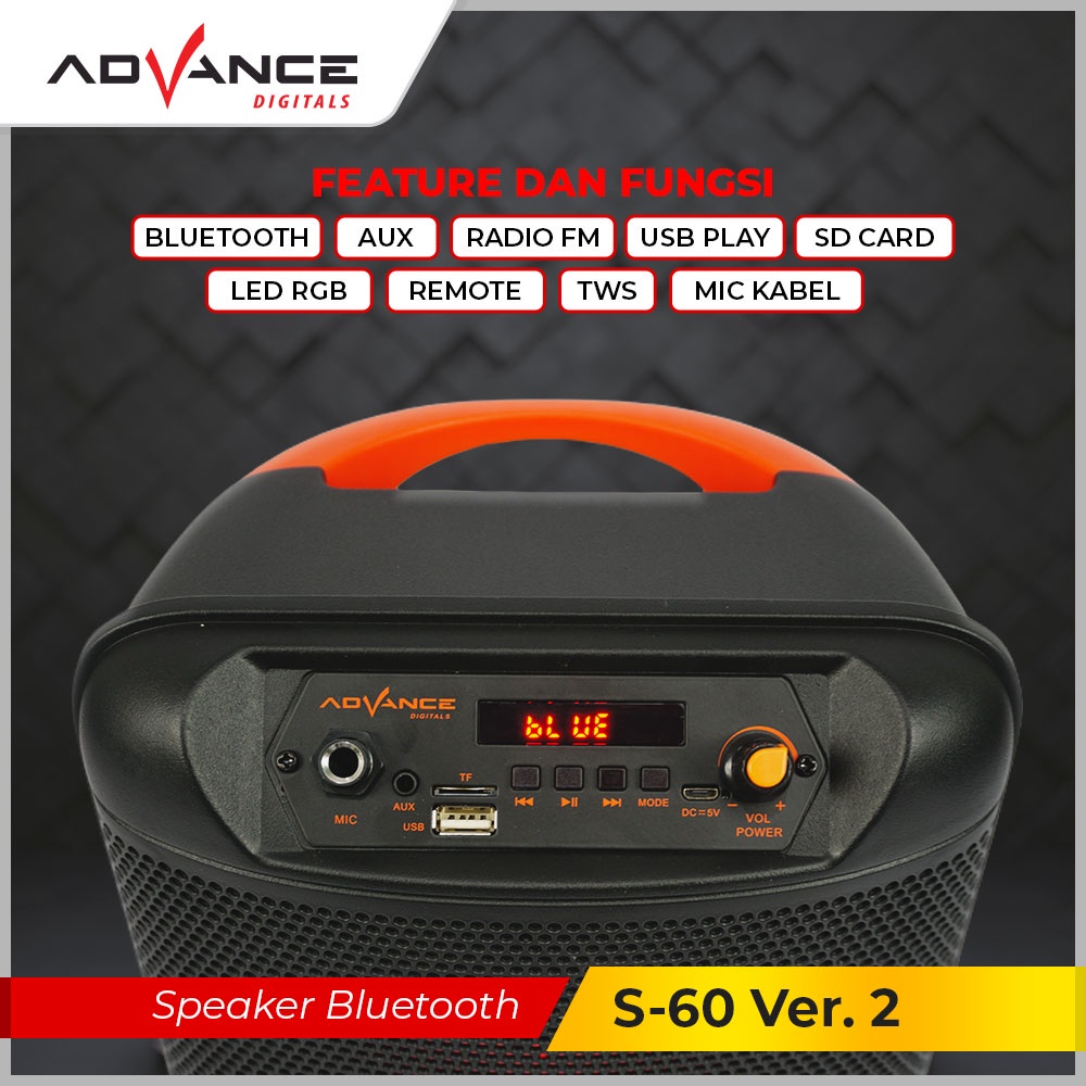 Advance Speaker Portable Bluetooth 8&quot; S 60 Free Mic Kabel + Remote