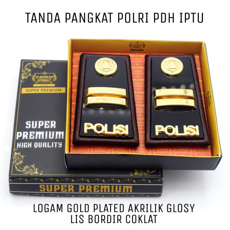 PANGKAT PERWIRA PERTAMA IPDA IPTU AKP LIS MERAH/COKLAT BORDIR AKRILIK GLOSY GOLD PLATED POLISI/POLRI