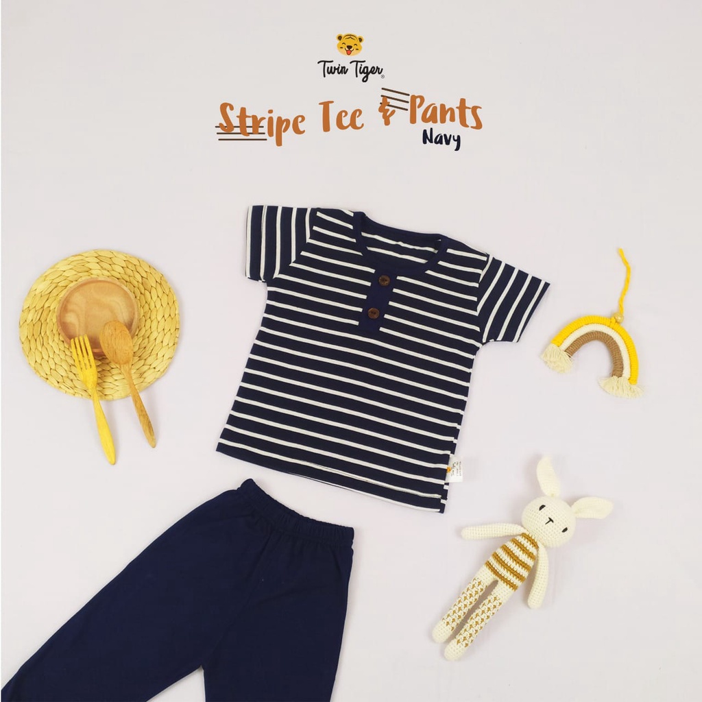 TWIN TIGER SETELAN PENDEK + PANJANG SET ANAK STRIPE TEE BAJU ANAK GARIS 1 - 5 TAHUN CBKS