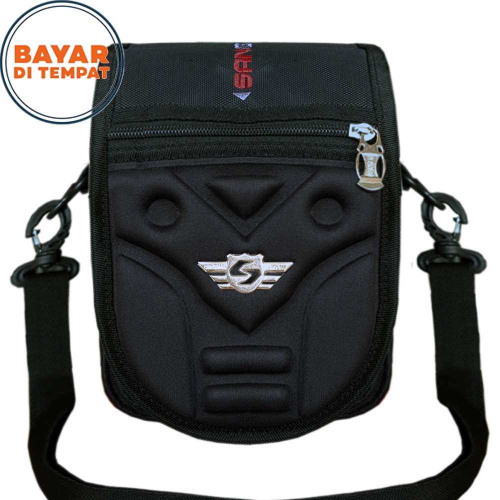 Tas Selempang Tutup Embos Santer S001 Tas Selempang Pria Tas Outdoor Tas Kasual Tas Gadget Tas Handphone Tas Messenger Pria - Black