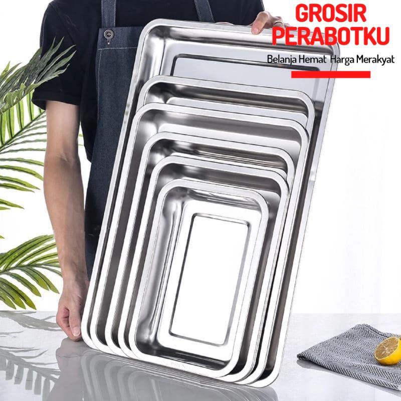 Nampan Baki Stainless / Baki Parasman Stainless / Baking Tray / Namapan Makanan Persegi Stainless Steel Baki Stainless | Alat Saji Stainless / Wadah Parasman / Baki Namapan Minuman Stainless / Nampan Persegi Stenlis / Baki Stainless Prasmanan