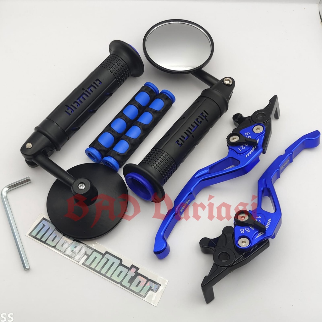 (PAKET MURAH) 4in1Spion Jalu Cembung+Handgrip Domino+Handle Variasi CNC+Karet handleD-Tracker KLX CRF 150 Ninja 250 Ninja R Ninja RR  DTracker CBR 150 Mx-king Vario 160