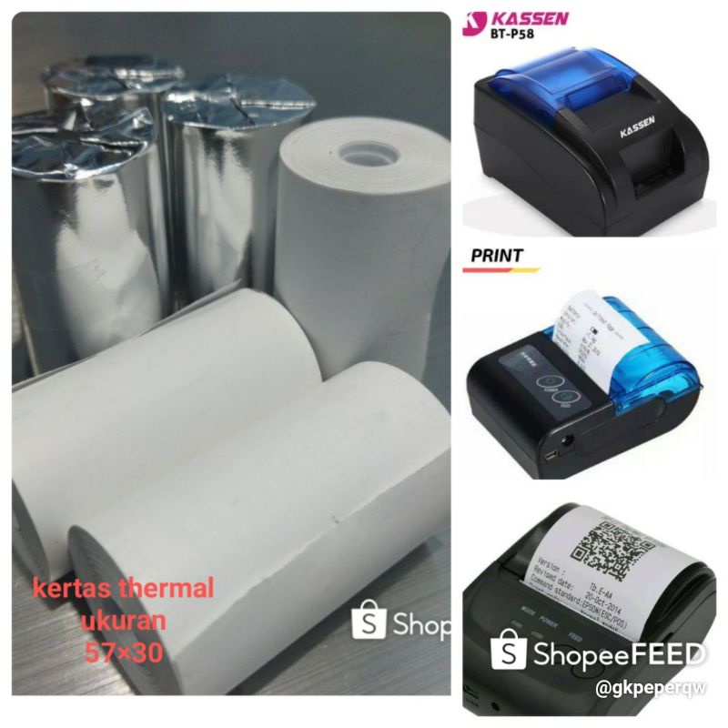 

KERTAS STRUK KASIR THERMAL EDC BLUETOOTH UKURAN 58X30/57X30 DLL