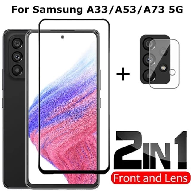 SAMSUNG A33 A53 A73 5G A13 A23 4G TEMPERED GLASS 2IN1 FULL LAYAR &amp; KAMERA