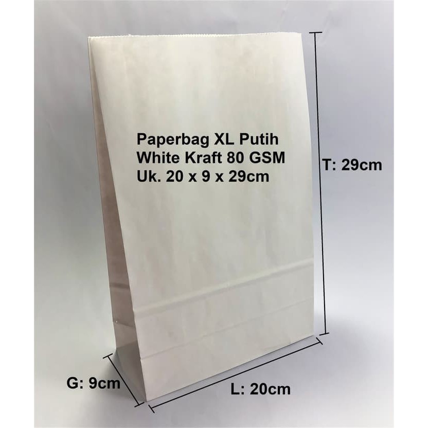 

(10 Pcs) Paperbag SOS XL Kantong Kertas Putih 20x9x29cm 80 GSM