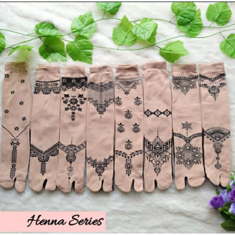 Kaos Kaki jempol muslim motif Random henna bahan spandek polister dan nilon