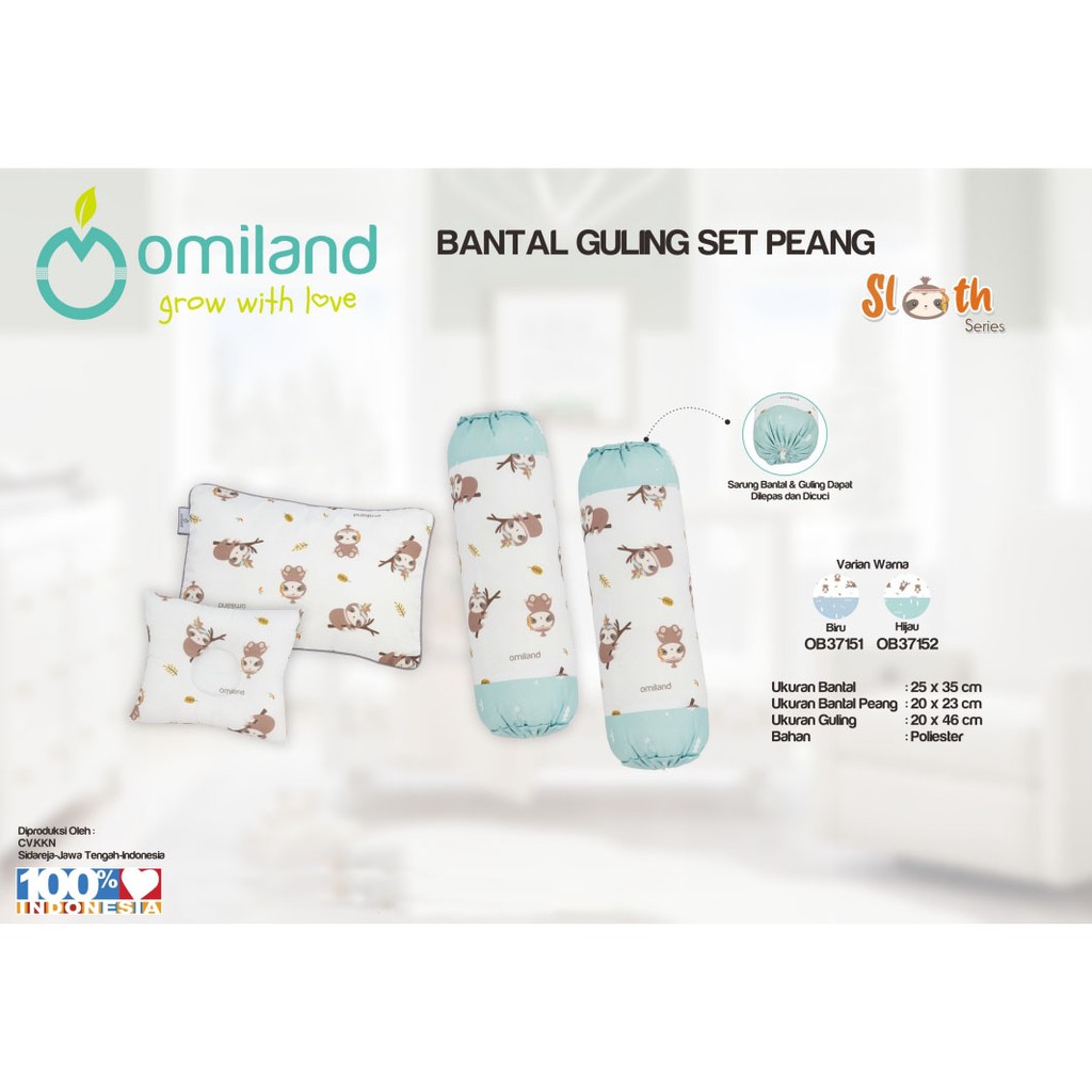 Bantal Guling Bayi Set Peang Karakter Sloth Series Omiland Murah Baru Lahir Newborn Lucu Unisex Pere