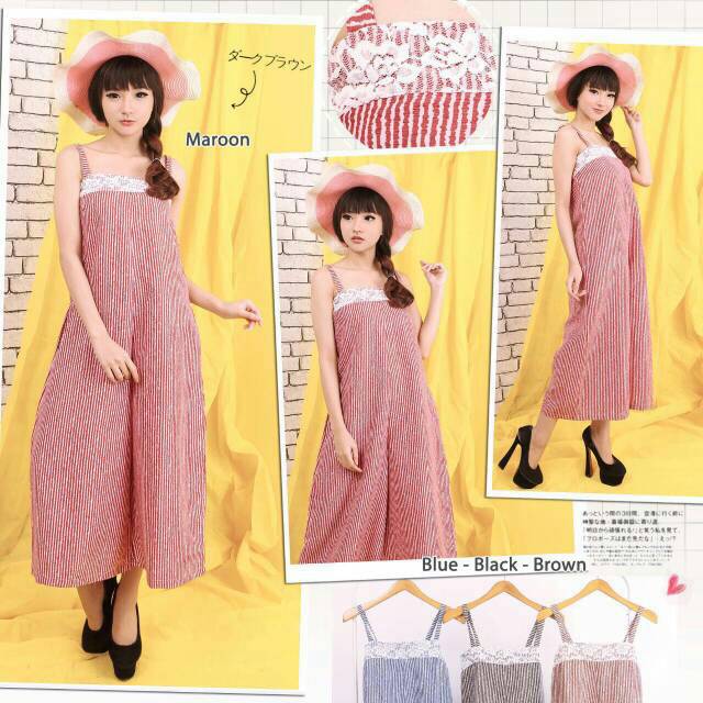 Bellino - Overall Olive Stirp / Overall Kulot Olive Strip / Baju Kodok Wanita Celana Panjang Brukat