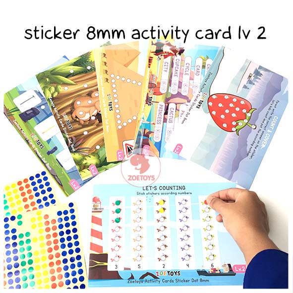 Zoetoys Reusable Sticker Dot Activity Set Book | Alphabet Hijaiyah Number Vehicle Animal | Color Dot Activity Card Kartu Aktivitas Mainan Edukasi Anak-Lv.2 8mm