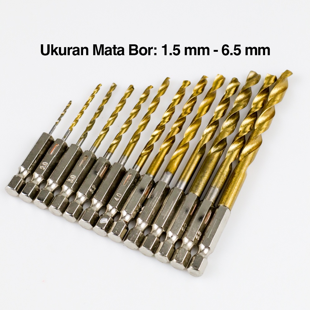 Taffware Mata Bor Power Drill Steel Titanium Hex Shank 13 PCS - SV-VDB13 - Golden