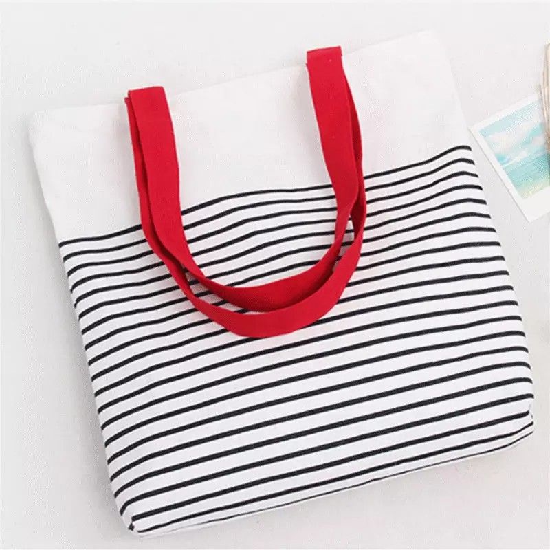 Tote Bag Wanita Pakai Resleting Tas Tote Murah Motif Garis Promo