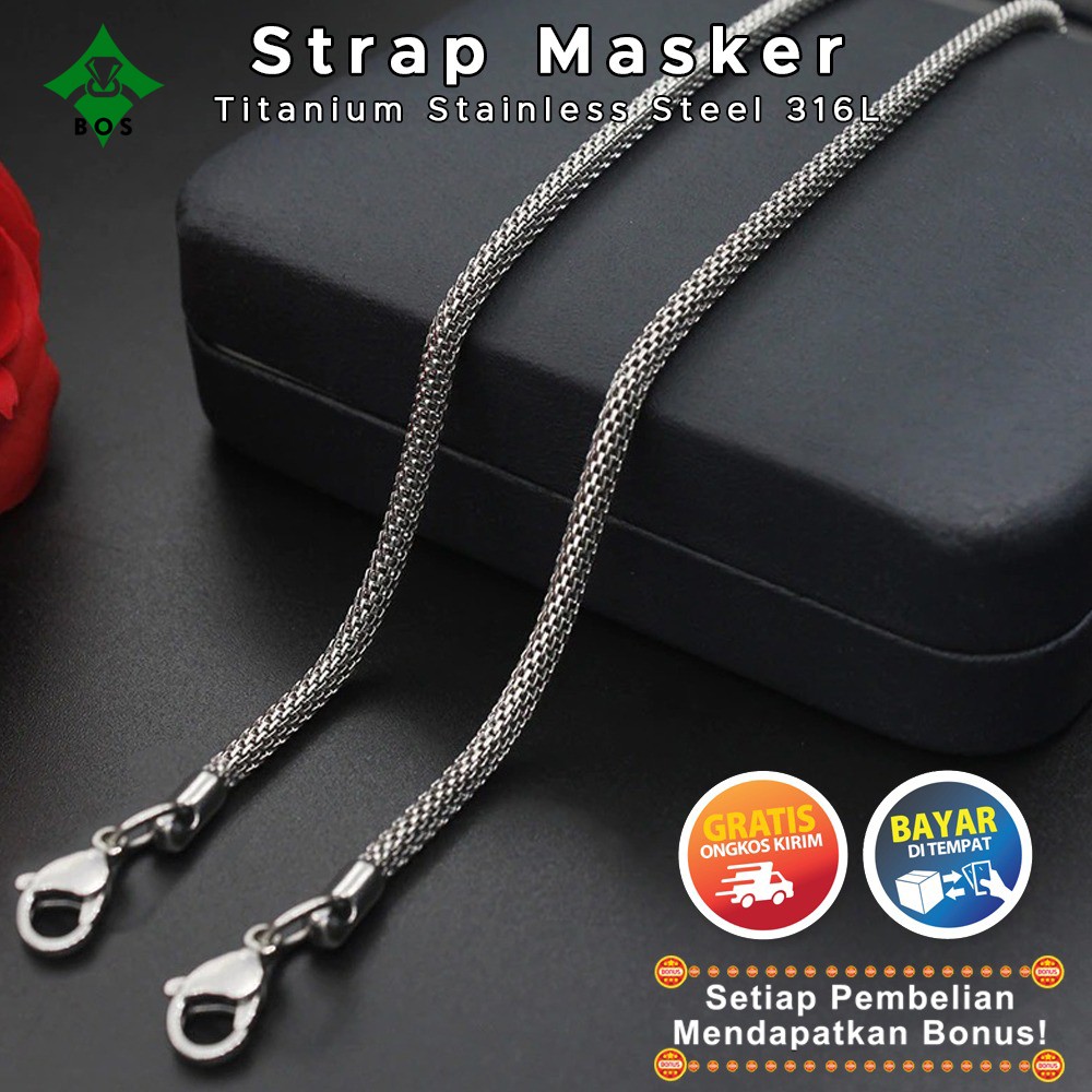 [Bayar Di Tempat] BOS Kalung Strap Masker Pria Titanium Rantai Putih Anti Karat Korea Keren