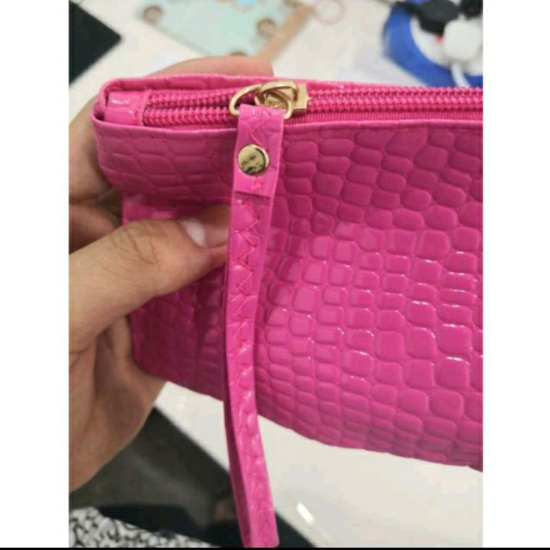 Dompet Wanita Model Croco kulit Buaya Bintik Warna Clutch serbaguna handphone kartu uang