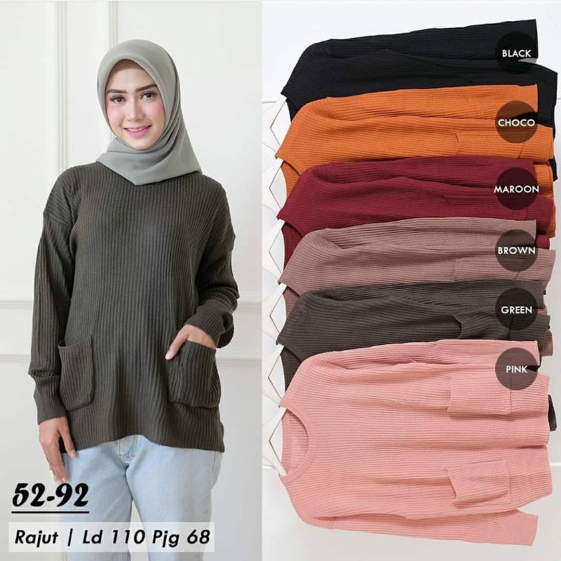 Baju Rajut Wanita Lengan Panjang / Atasan Wanita Variasi Kantong Depan / Baju Santai Wanita