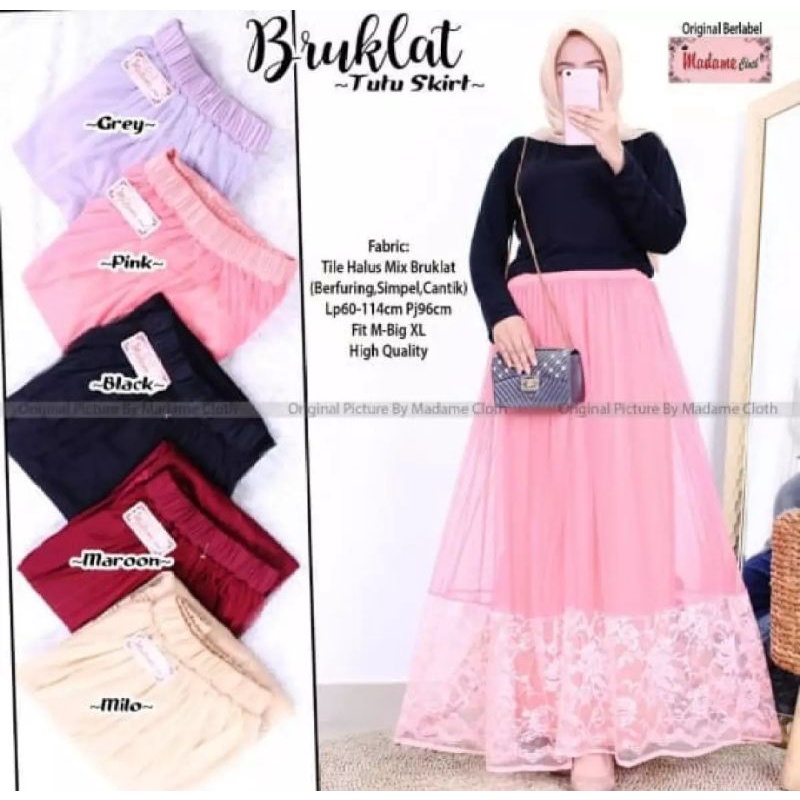 ROK TUTU RENDA DEWASA/BAWAHAN WANITA DEWASA/FASION WANITA MUSLIM BAWAHAN/ROK POLOS TUTU BURKAT.
