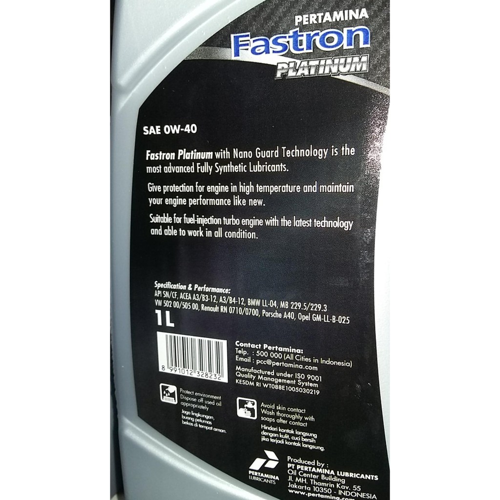 Grosir Fastron Platinum 0W-40 1L With Nano Guard Technology (Pertamina)
